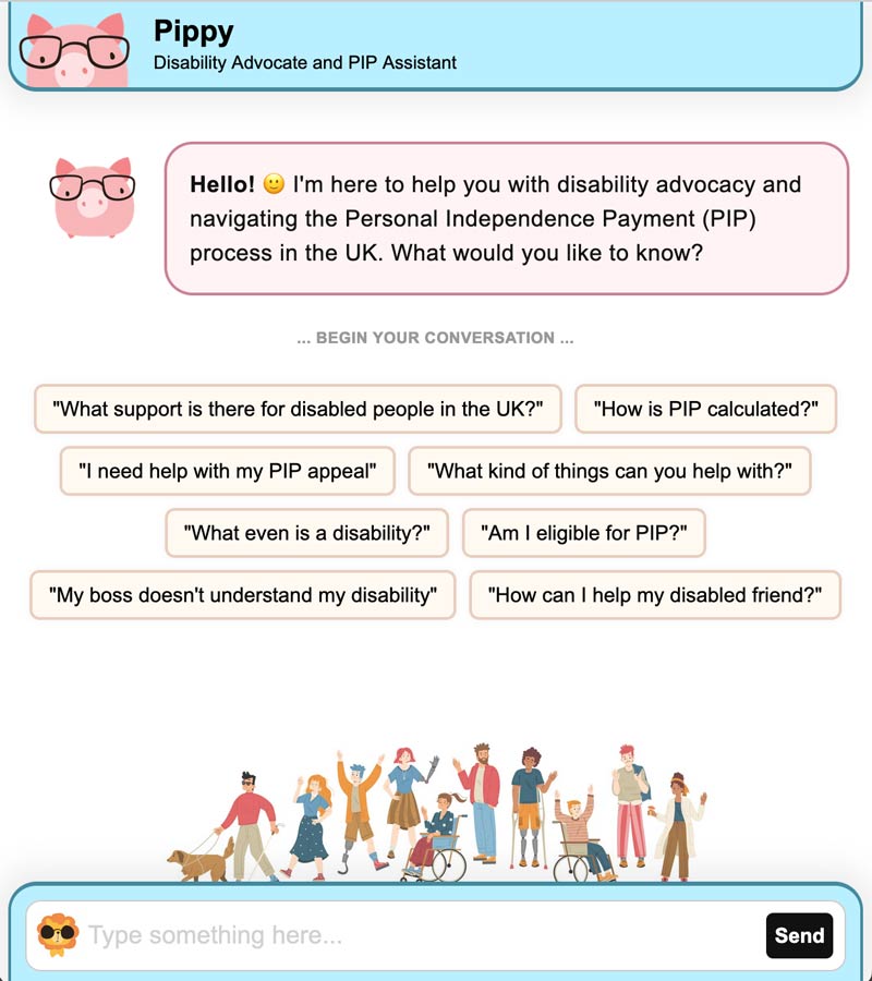 Pippy.app is a real world example where disabled people in the UK are provided guidance. It has been configured and built with safety and accuracy in mind.